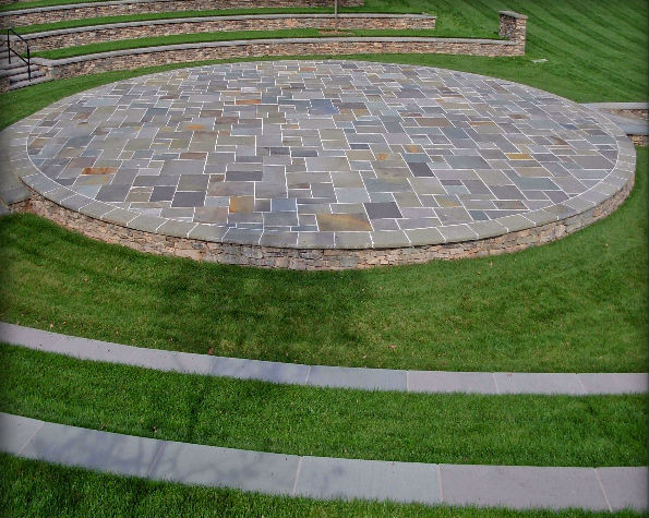 Full Color Natural Cleft Multiple Pattern Flagstone, 4" Fieldstone Ashlar Veneer, Natural Cleft Rocked Edge Radial Coping