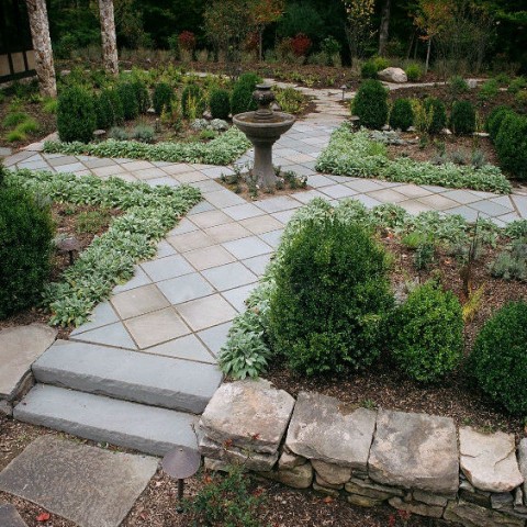 Variegated Thermal Finish Paving & Blue Thermal Rocked Edge Steps