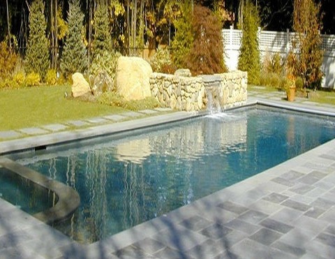 Blue Thermal Finish Pool Coping & Natrual Cleft Blue Decking