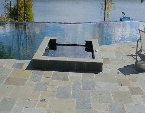 Blue Thermal Finish Pool & Spa Coping, Natrual Cleft Full Color Decking